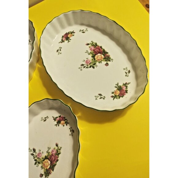 Royal Albert Quiche Tart Flan Tray Old Country Roses set of 3 (9", 10.5", 12.5") - Picture 9 of 16